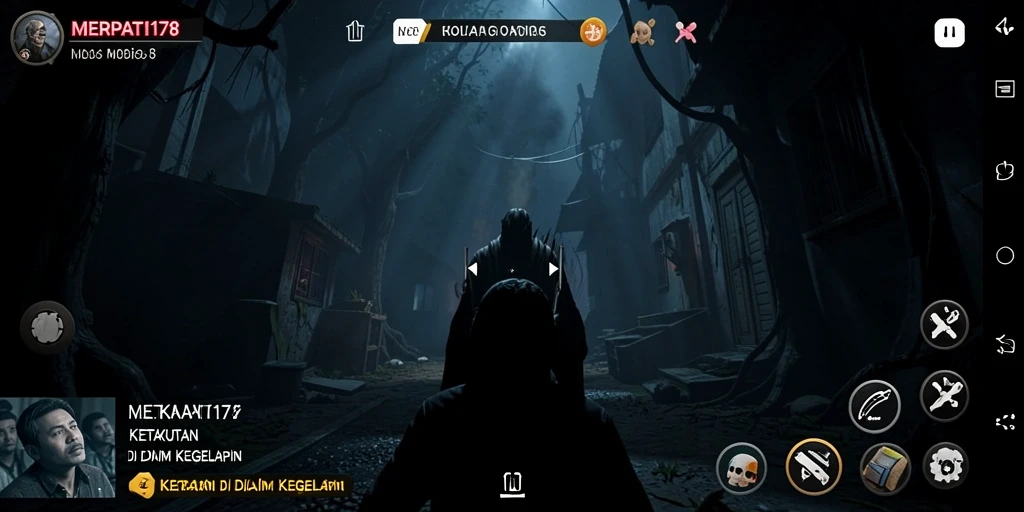 Tampilan gameplay menegangkan di MERPATI178 yang penuh dengan kegelapan.