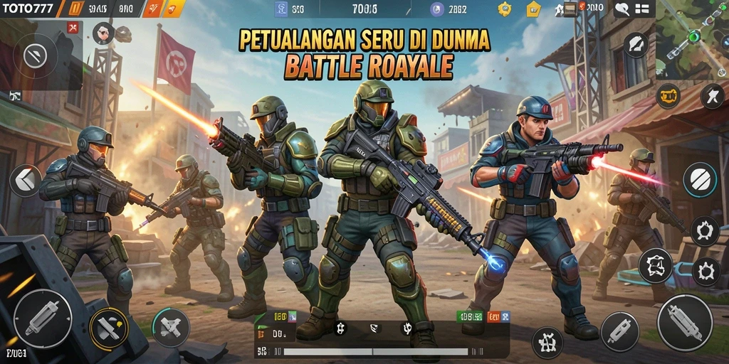 Screenshot gameplay TOTO777 menampilkan pertarungan Battle Royale yang mendebarkan.